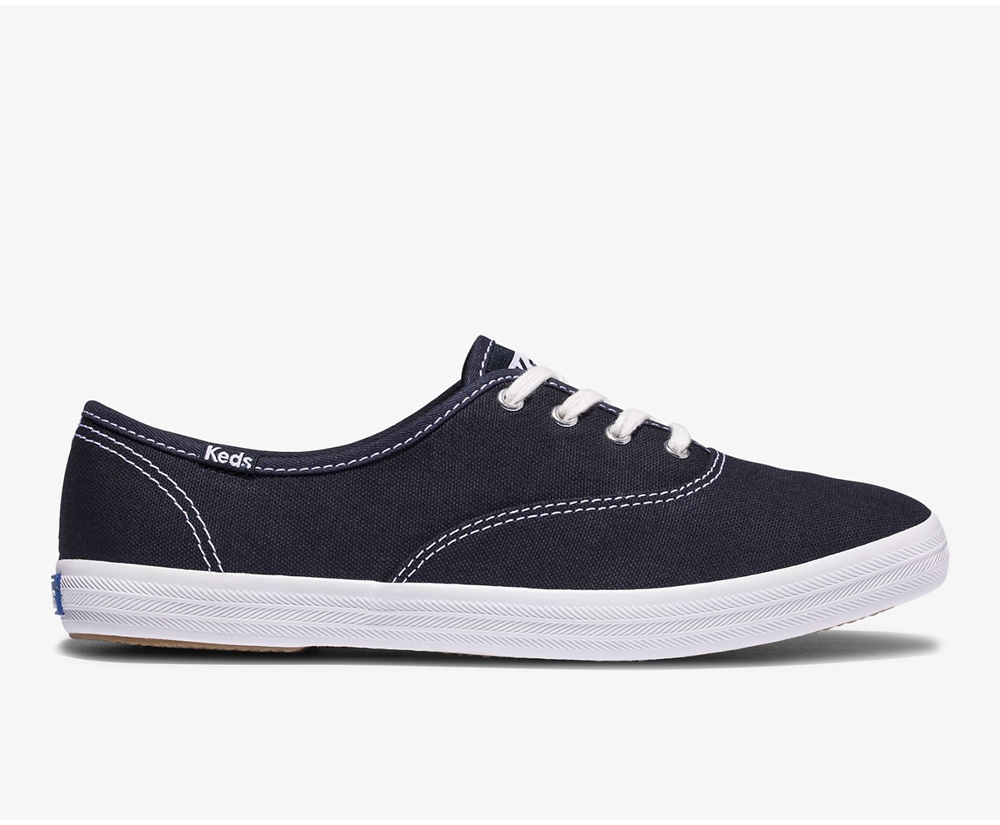 Πανινα Παπουτσια Γυναικεια - Keds Champion Organic Cotton Καμβας - Σκουρο Μπλε - SFWJX3625